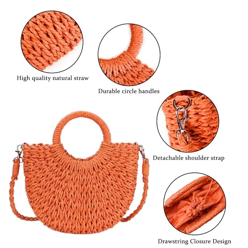 Image of Womens Straw Beach Bag Woven Crossbody Shoulder Bags Top Handle Satchel Handbag Purse for Summer