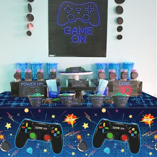 4 Pack Video Game Tablecloth Video Game Birthday Decoration Gaming Birthday Party Supplies 86” x 51” Rectangle Plastic Game party Table Cover for Kids Boys Girls Video Game Party Decorations Favors