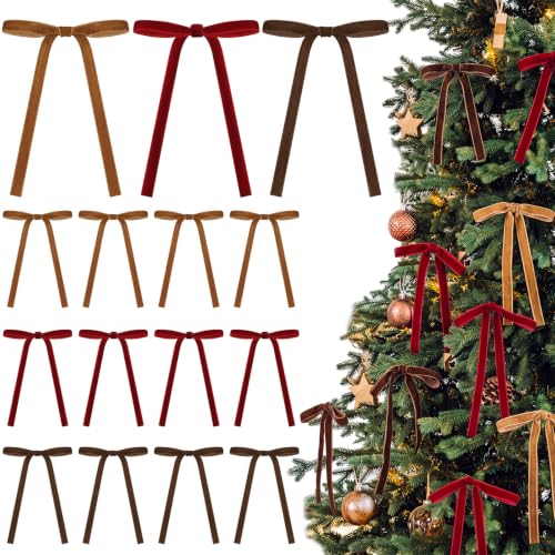 Glitinsel 24 Pcs Velvet Christmas Tree Bow, 5x7,3/8" w, Russet Color