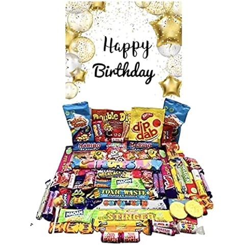 Happy Birthday Pick n Mix The Ultimate Retro Sweet Box Selection 70s 80s Box Sweet Hamper Present Gift over 60 sweets Great for all Ages 16th 18th 21st 30th 40th 50th Cover