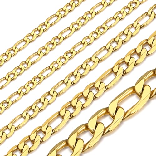 ChainsHouse Unisex Cadena Cuello Figaro Mujer 6mm 55cm Collares de Oro enchapado