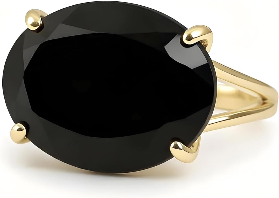 Fine Black Onyx Jewelry for Women - 14k Gold-filled Ring Jewelry with 18x13mm Black Onyx - Artisanal Gemstone Rings for Women - Engraving Available and Jewelry Box