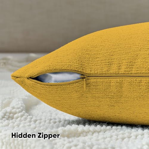 FUTEI Mustard Yellow Chenille Decorative Throw Pillow Covers 16x16 Inch Set of 2,Soft Cozy Faux Linen Textured Cushion Case,Farmhouse Home Decor for Couch Living Room