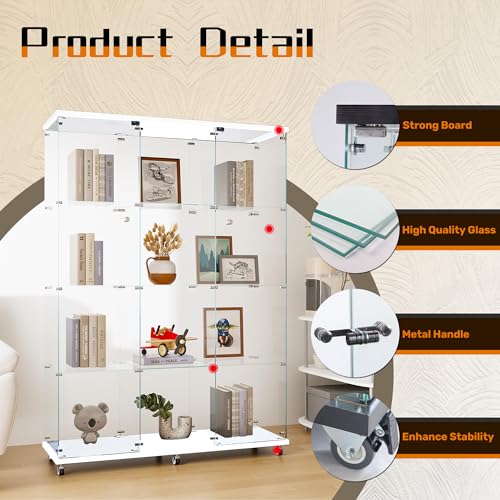 Image of LFT HUIMEI2Y 12-Shelf Glass Display Cabinet with Lock, Display Case White