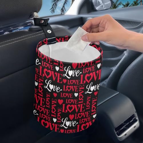 Image of Valentine's Day Car Trash Bag Hanging, Car Rubbish Bag Cute, Portable, Collapsible Back Seat, Floor, or Hanging Headrest Waste Basket Car Garbage Accessory