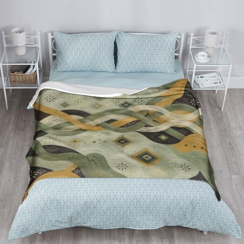 Couverture pelucheuse de luxe vert automne aux courbes géométriques - 6