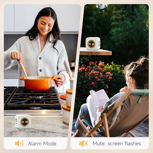 Image of Rotating Productivity Timer 5, 25, 10, 50 Minutes Preset, Desk Cube w /Gravity Sensor for ADHD, Mute Functions, Ideal for Work, Study, Kitchen, Back to School (1, White)