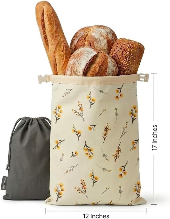 BeeLoom Bread Bags XL (Set of 2) – Reusable Beeswax Bread Bag for Homemade & Sourdough Bread – 100% Cotton with Beeswax Lining – Eco-Friendly Bread Storage Bag – Keeps Bread Fresh Longer