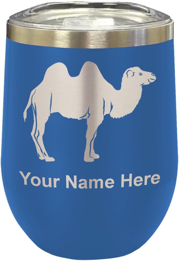 LaserGram 16oz Double Wall Stainless Steel Wine Glass Tumbler, Camel, Personalized Engraving Included (Black)