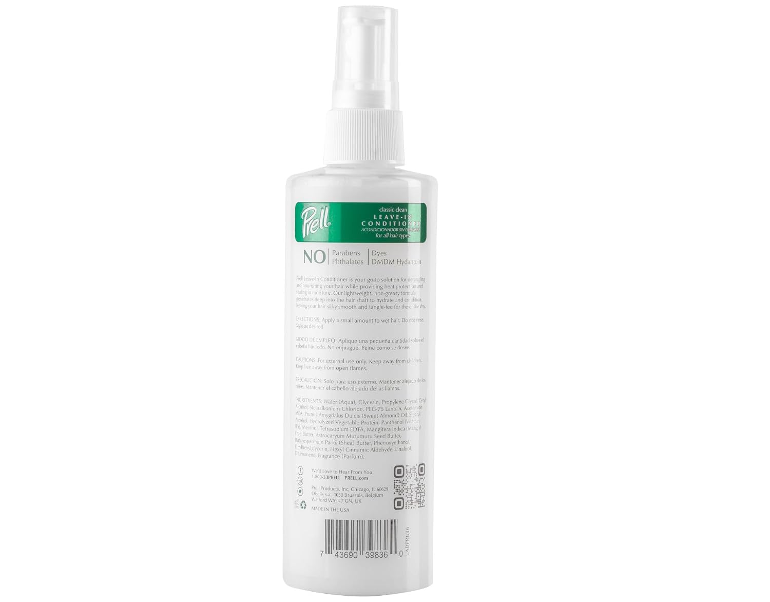 Prell Classic Clean Leave-in Conditioner, Detangles and Nourishes Heat Protection 8 fl. oz for All hair Types, 2 Pack
