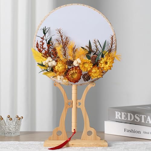 Kit Abanico Redondo Chino con Flores Secas DIY miniatura 1