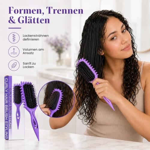 Lockenbürste Curly Hair Brush mit Wildschweinborsten,Stylingbürste (Lila) – Ansicht 3