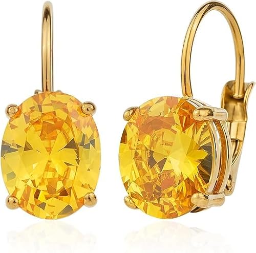 Image of TaYolnFaSo Cut-Oval Citrine Leverback Earring for Women Oval Yellow CZ Hanging Lever Drop Earring November Birthstone Gift Citrine Jewelry Gift for Wife Mother Girlfriend Daughter