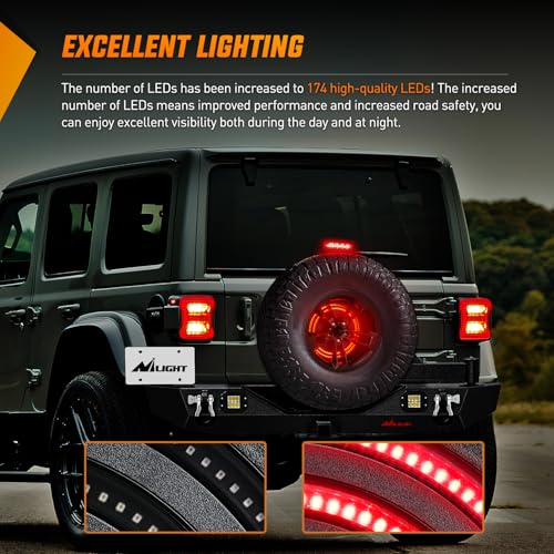 Image of Nilight Spare Tire Brake Light Red Double Row LED Ring 3rd Third Stop Rear Wheel Lights Plug and Play Fit for 2018 2019 2020 2021 2022 2023 2024 2025 2026 Jeep Wrangler JL