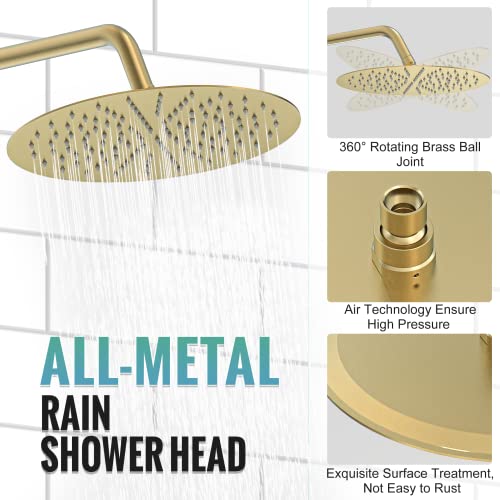 Image of SR SUN RISE Shower Faucet - Multifunctional High Pressure Shower Head System with Handheld Shower Head Fixtures - Valve Included (Brushed Gold, 12 inch)