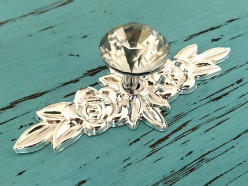 Cabinet Pull Antique, Cabinet Pulls Knob Glass Crystal Drawer Knob Dresser Pulls Cabinet Knob Flower Back Plate Silver, Material Zinc Alloy/Glass #TOP1