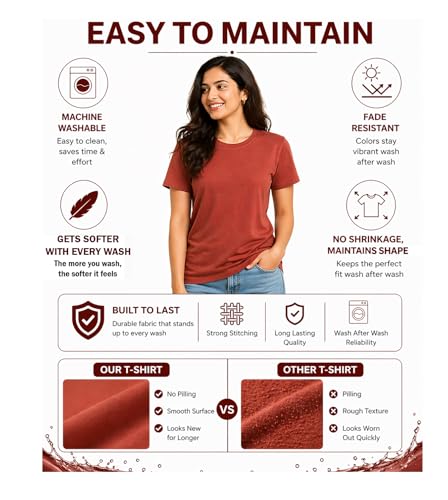 Image of Women's 100% Cotton T Shirt - Crew Neck, Short Sleeve, Regular Fit | Soft Breathable Fabric | Premium Everyday Basic Comfort Fit Tee for Casual