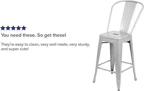 Miniatura 6 de Taburete de metal de interior y exterior de Flash Furniture, Metal, Plateado