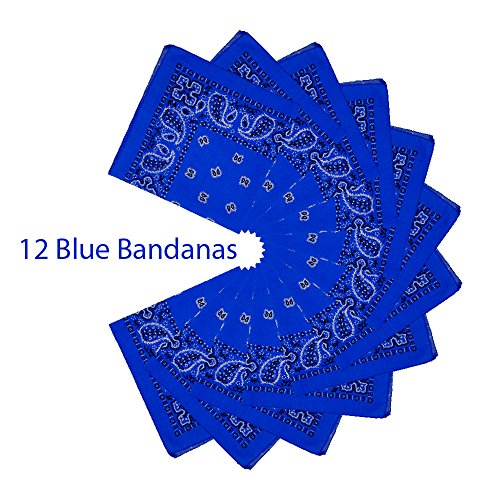 Taruron Bandanas Paisley Versatile Headband Printed 100% Cotton, Set of 12(blue)