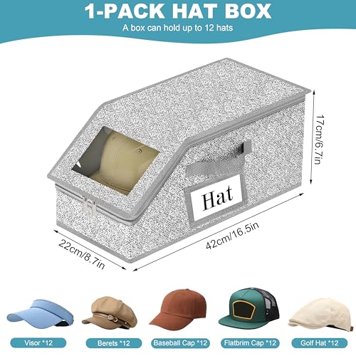 Qzakce Hutschachtel Mützen Stapelbare Kappenhalter Hut Aufbewahrungsbox mit Sichtfenster Stapelbare Staubdichte Hutbox Organizer für bis zu 12 Baseballcaps Hüte 1 Stück