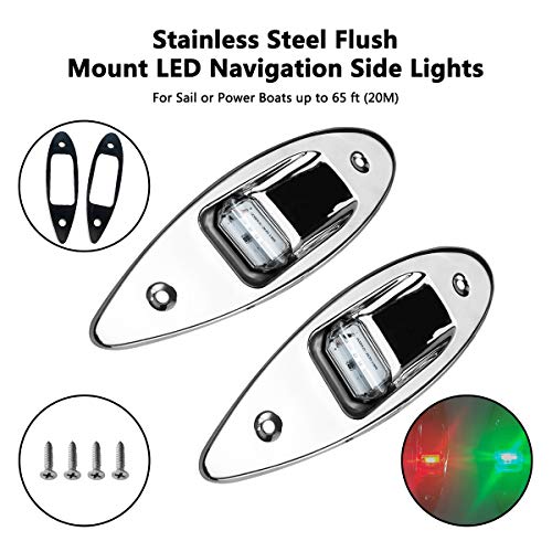 Image of TIKSCIENCE Boat Navigation Lights 12V LED Flush Mount Shark Eye Bow Lights | Waterproof Red & Green for Pontoon, Skiff & Fishing Boats