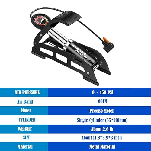 Bike Floor Pump, Portable Bike Tire Pump With Accurate Pressure Gauge And Smart Valves, Bicycle Foot Air Pump Mercury For Cars,Bicycles,Motorcycles, Balls And Other Inflatables #TOP3