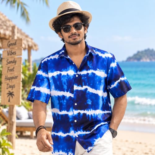 Image of BROWN CULTURE Half Sleeve Relaxed Fit Men's Casual Shirt | Cotton Blend Oversized Shirts for Men Loose Fit | Oversized Printed Shirts for Men | Men's Fashion Shirt