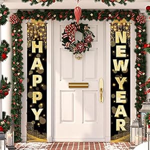 Labeol Happy New Year Banner,72 x 12 Inch Large New Year Front Door Porch Sign Hanging Banner Decorations New Years Eve…