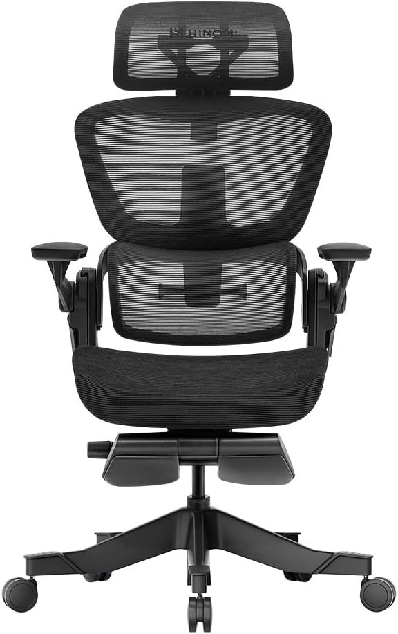 HINOMIH1 Pro V2 Ergonomic Office Chair with Footrest - Home Office Desk Chair with Lumbar Support, Mesh Office Chair with Foot Rest, Comfy Computer Chair with Back Support (Black, Large)