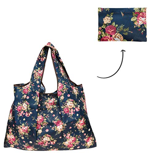 Allydrew Large Foldable Tote Nylon Reusable Grocery Bag, 3 Pack, Classic Floral #TOP5