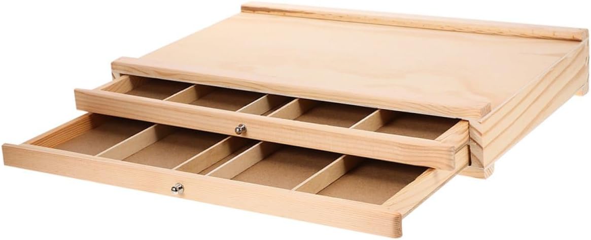 ORFOFE Portable Wooden Art Storage Organizer with Design Sturdy Sketching Pen and Marker Organizer Box for Artists Students and Outdoor Painting Enthusiasts