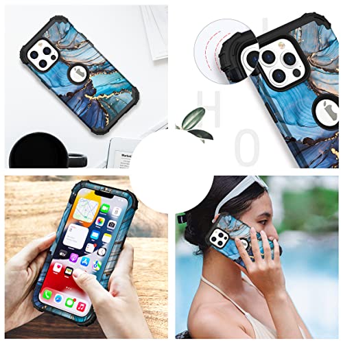 Pixiu Compatible With Iphone 13 Pro Max 6.7 Inch Marble Case, Heavy Duty 3 Layer (Silicone+Plastic) Shockproof Full-Body Protective Sturdy Hybrid Case For Apple Iphone 13 Pro Max 2021 Blue #TOP6