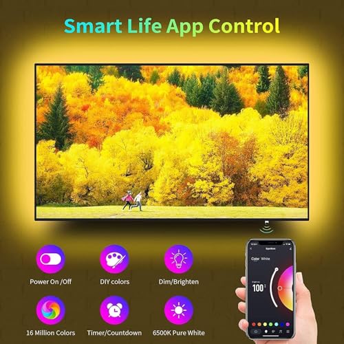 Image of SKYBUCKET15ft LED Lights for TV 32-65 Inch | RGB TV Backlight Strip with Music Sync, Bluetooth App & Remote | USB Powered Bias Lighting for Gaming (Tv Back Ground Light)