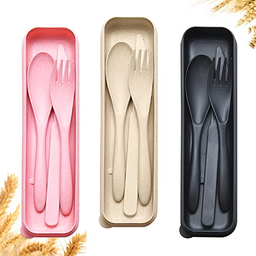 Reusable Travel Utensils Set with Case, 3 Sets Wheat Straw