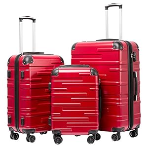 Coolife Hardside Luggage 3 Piece Set with TSA Lock, Spinner Wheels, Telescopic Handle, Lightweight Travel Suitcases (Red, 3 piece set)