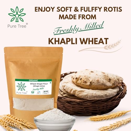 Image of Pure Tree Certified Organic Freshly Milled (Khapli Aata) Wheat Flour | 350 g | Emmer Wheat Flour | Farro Atta | Khapli Gehu ka Atta Rich In Fiber | Low Gluten