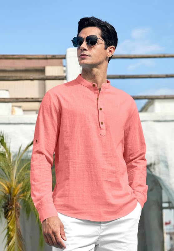 Image of FINIVO FASHION Men's Cotton Polyester Blend Solid Regular Fit Full Sleeve Short Kurta