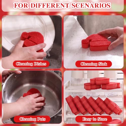 Image of Tioncy 12 Pack Christmas Hat Kitchen Sponges Bulk Red Christmas Hat Dual Sided Scrubber Sponges Dishwashing Kitchen Cleaning Accessories for Home Decor Household Supplies