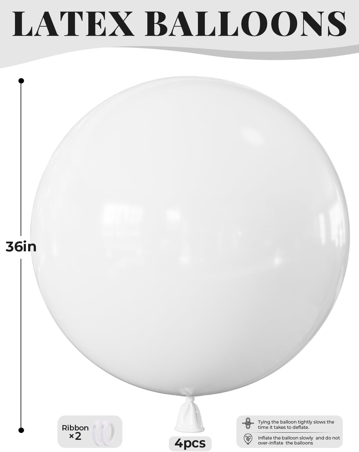 36 Inch White Balloons - Giant Balloons Jumbo White Latex Balloon Extra Large Round Balloon for Christmas Wedding Bridal Birthday Bachelorette Party Decorations (4Pcs), Photo Shoot