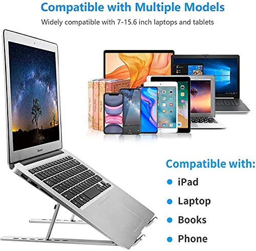 Image of VOLO Adjustable Heavy Aluminum Laptop Stand - Foldable Portable Notebook Riser | Ergonomic Laptop Holder for Desk | Compatible with MacBook, HP, Lenovo, Dell & All 10-17 inch Laptops & Tablets (Silver)