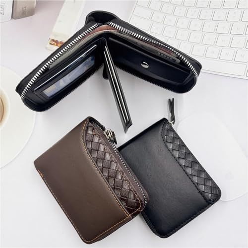 Men's Zipper Wallet Leather Bifold Wallets Slim RFID Blocking Zip Around Credit Card Holder Compact Small Wallet,Brown2