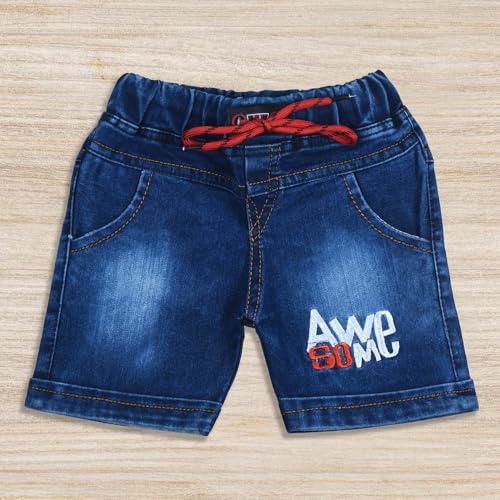 Image of Fancy Kids Pure Cotton T-Shirt And Denim Jeans Shorts Set For Boys
