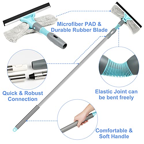 Microfiber Duster With Extension Pole(Stainless Steel), Home Cleaning Kit With Microfiber Mop, Broom, Duster And Window Squeegee Cleaner, Cleaning Brush Tub And Tile Scrubber Brush Sponge #TOP1