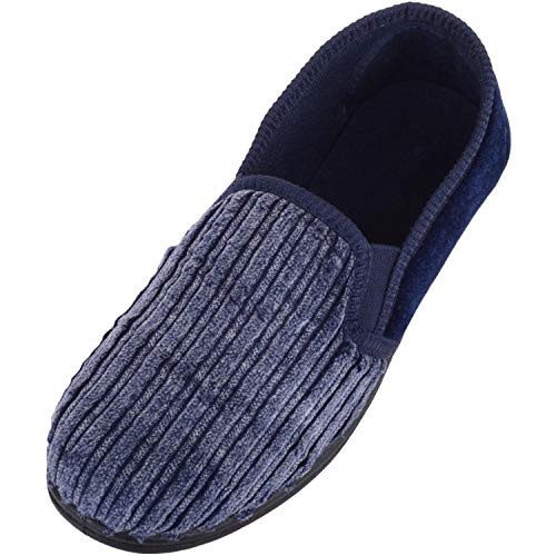 Mocassins d'intérieur en velours bleu marine à rayures pour homme