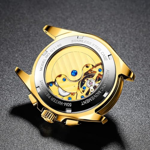 Montre automatique pour homme avec grand cadran doré pour vos soirées habillées