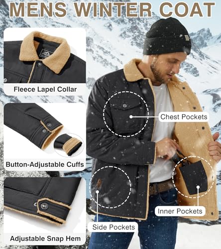 Image of EKLENTSON Men's Winter Jacket Thick Thermal Cotton Warm Fleece Lined Coat Trucker Lapel Work Cargo Jackets for Men