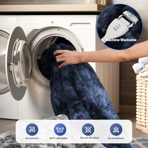 Image of MAXEVE Electric Heated Throw Faux Rabbit Fur Blanket with 8 Heating Levels & 8 Hours Auto Off, Fast Heating Warm Cozy Sherpa Washable Blanket with Over-Heat Protection, ETL Certification, Blue