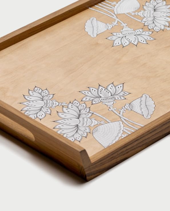 Patachitra Wooden Tray Lotus (Large)