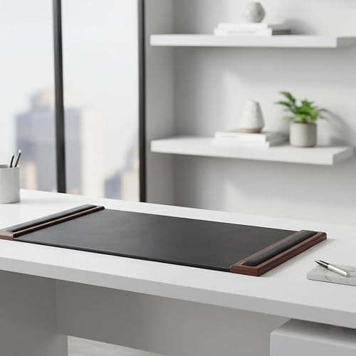 Miniatura 2 de Dacasso Almohadilla de madera y cuero con rieles laterales de lujo de cuero para escribir 34 x 20 pulgadas nogal y negro