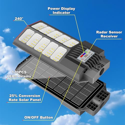 Solar Street Lights Outdoor Waterproof 6500W Solar Flood Lights Dusk to Down with Motion Sensor for Parking Lot, Outdoor Street Light Solar Powered 7000K for Yard Patio and Walkway - Image 2